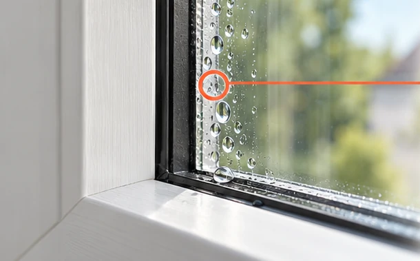 Wassertropfen nahe dem Fensterrahmen